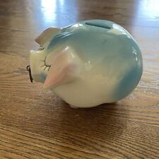 Vintage Antique 1957 Hull Pottery Pink And Blue Corky Pig Bank picture