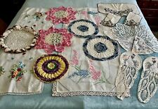Mixed Lot of 14 Vintage Hand Crocheted Doilies, Hand Embroidered Dresser Scarves picture