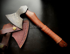 Handmade Damascus  Steel Axe | Wood working | Wood Handle | Leather Cover picture