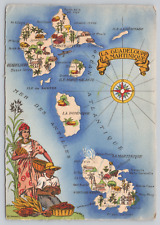 Postcard Illustrated Jyllbert Map La Guadeloupe La Martinique Army Post 1944 CPL picture