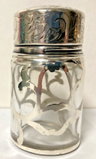 Antique Vintage Sterling Silver Overlay Vanity Jar with Sterling Silver Lid picture