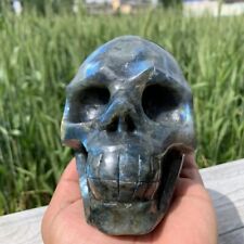 3.67LB Natural Labradorite Skull Carved Quartz Crystal Skull Energy Gift Statue picture