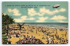 c1940 ST PETERSBURG GULF BEACHES FLORIDA SUNBATHING CROWD LINEN POSTCARD P2666 picture