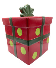 Crafty Christmas Collection Red Ceramic Box With Green Polka dot and Ribbon Jar picture