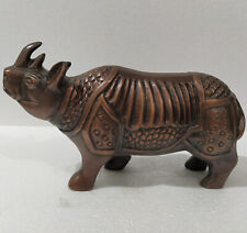 Vintage Metal Rhino Sculpture Rhinoceros Statue Figurine Table Top * picture