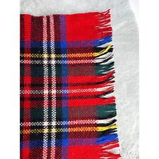 Vtg Amana Fine Woolens Blanket Plaid Tartan Wool Cabin Fringe 58x78 Throw Red picture