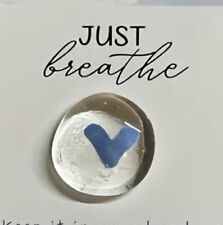 Just Breathe Round Glass Gem Pocket Token With Card Blue Heart picture