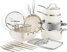 Gotham Steel Cream 20 Pc Nonstick Cookware Set with Knife set and Steamer picture