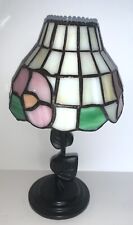 STUNNING TIFFANY STYLE STAINED GLASS & METAL BASE 8 1/2