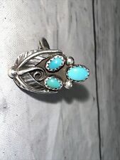 Petit Point Turquoise RING Sterling Silver size 6 VINTAGE Bent Band picture