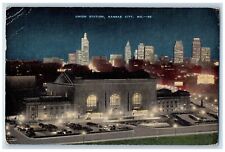 1944 View Of Union Station At Night Cars Kansas City Missouri MO Posted Postcard picture
