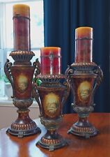 Large Candle Pillar Holders - Set of Three with Candles  picture