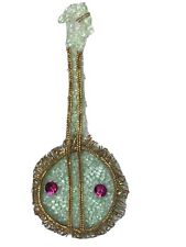 Vintage Hand Made Glass Sugared Glittered Mint Green Mandola Pink Xmas Ornament picture