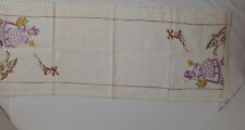 Vintage Embroidered Linen Dresser Table Runner Dutch Girl Windmill 32.5