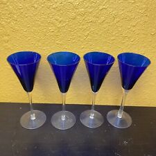 Beautiful Elegant Classy Gorgeous  Blue Clear Wine Glass Set Barley Used picture