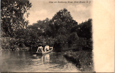 Vintage C. 1910 Lovers Rowboat on Rockaway River Pine Brook New Jersey Postcard  picture