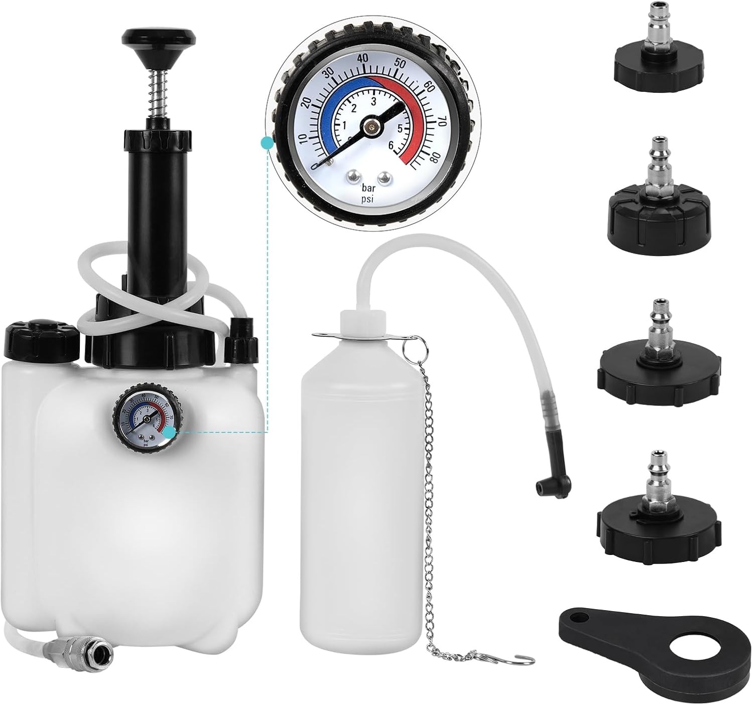 Brake Bleeder Kit 3L Manual, Universal 4-PC Adapters Fit Most Cars & Trucks Brake Bleeder Kit 3L Manual, Universal 4-PC Adapters Fit Most Cars & Trucks