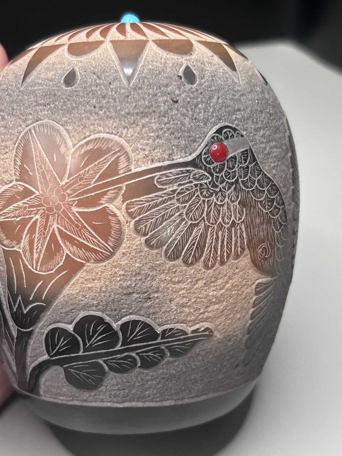 Santa Clara Pueblo Pottery Sgraffito Style Seed Pot Lorenzo Fuentes Turquoise Santa Clara Pueblo Pottery Sgraffito Style Seed Pot Lorenzo Fuentes Turquoise