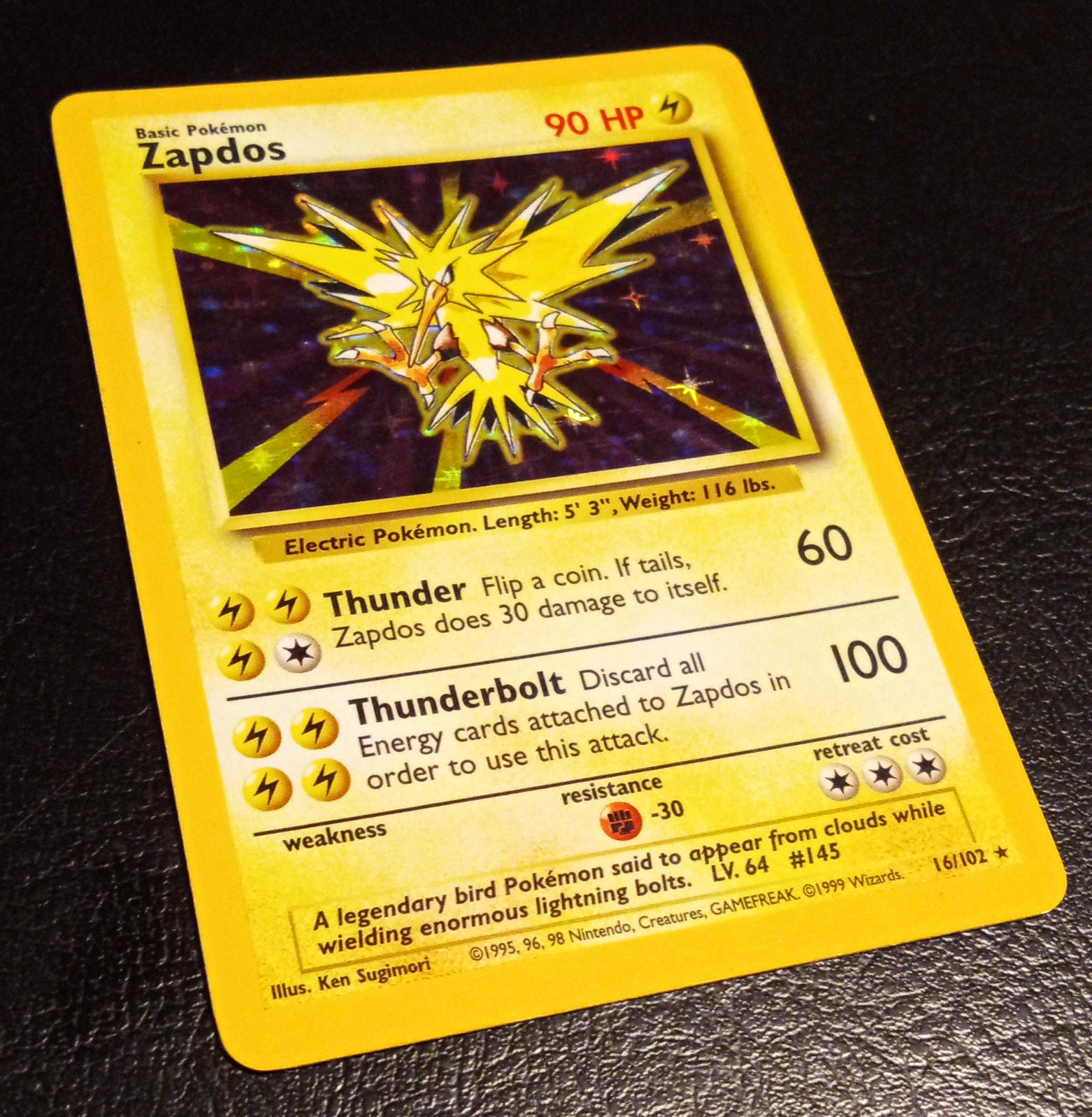 Pokémon TCG Zapdos 16/102 Base Set Holo English 1999 Wizards MP