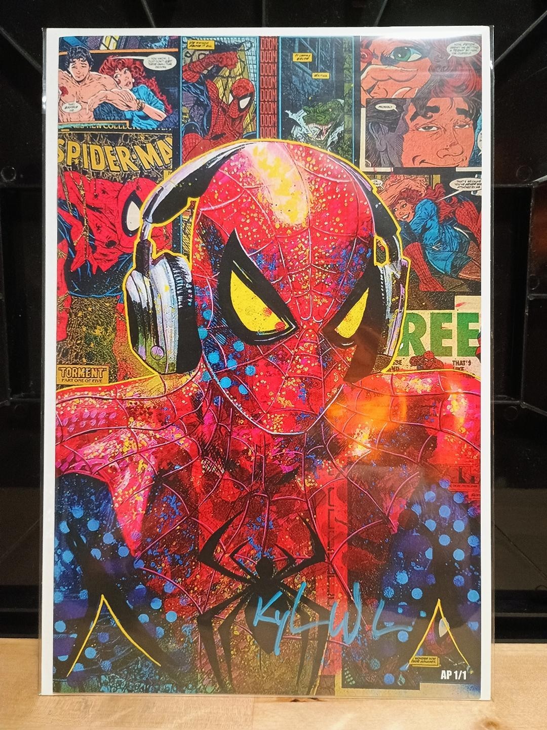 AP 1/1 Kyle Willis COLLAGE COMPENDIUM Spiderman Headphones SIGNED AP1/1 AP 1/1 Kyle Willis COLLAGE COMPENDIUM Spiderman Headphones SIGNED AP1/1
