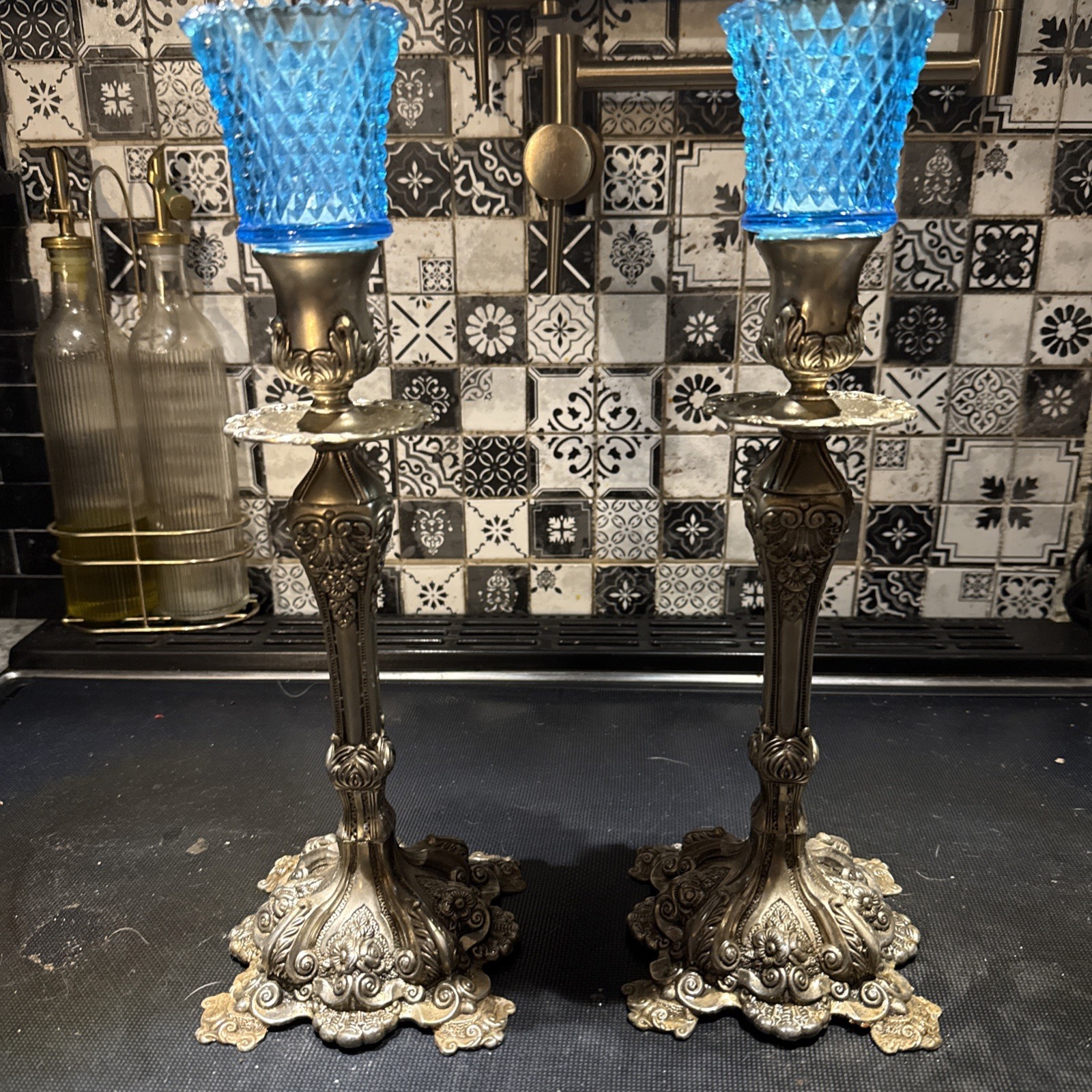 Antique French Elegant Pair of Bronze Candlesticks Louis XV Style 19th Century