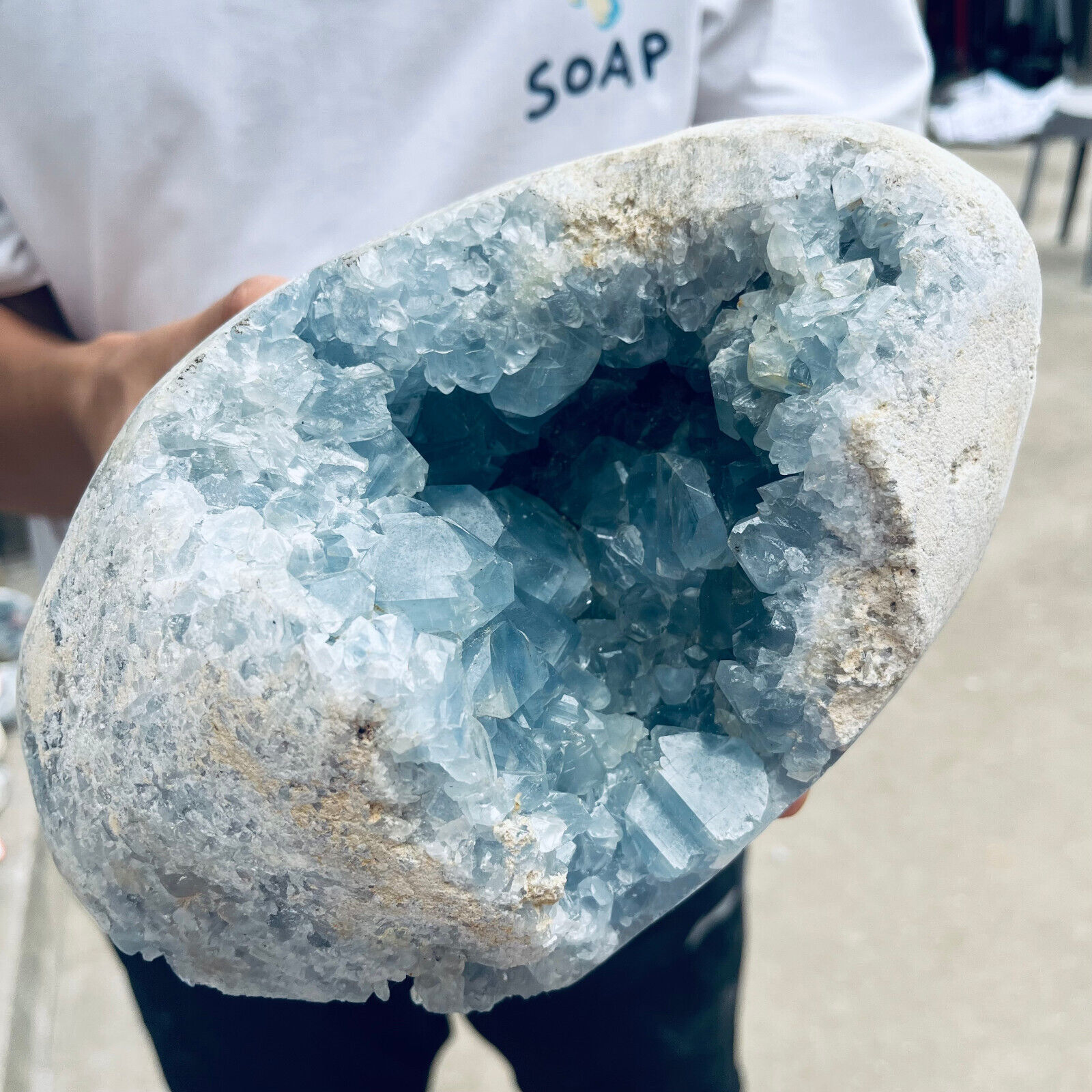 13.2lb Large Natural Blue Celestite Crystal Geode Quartz Cluster Mineral Specime