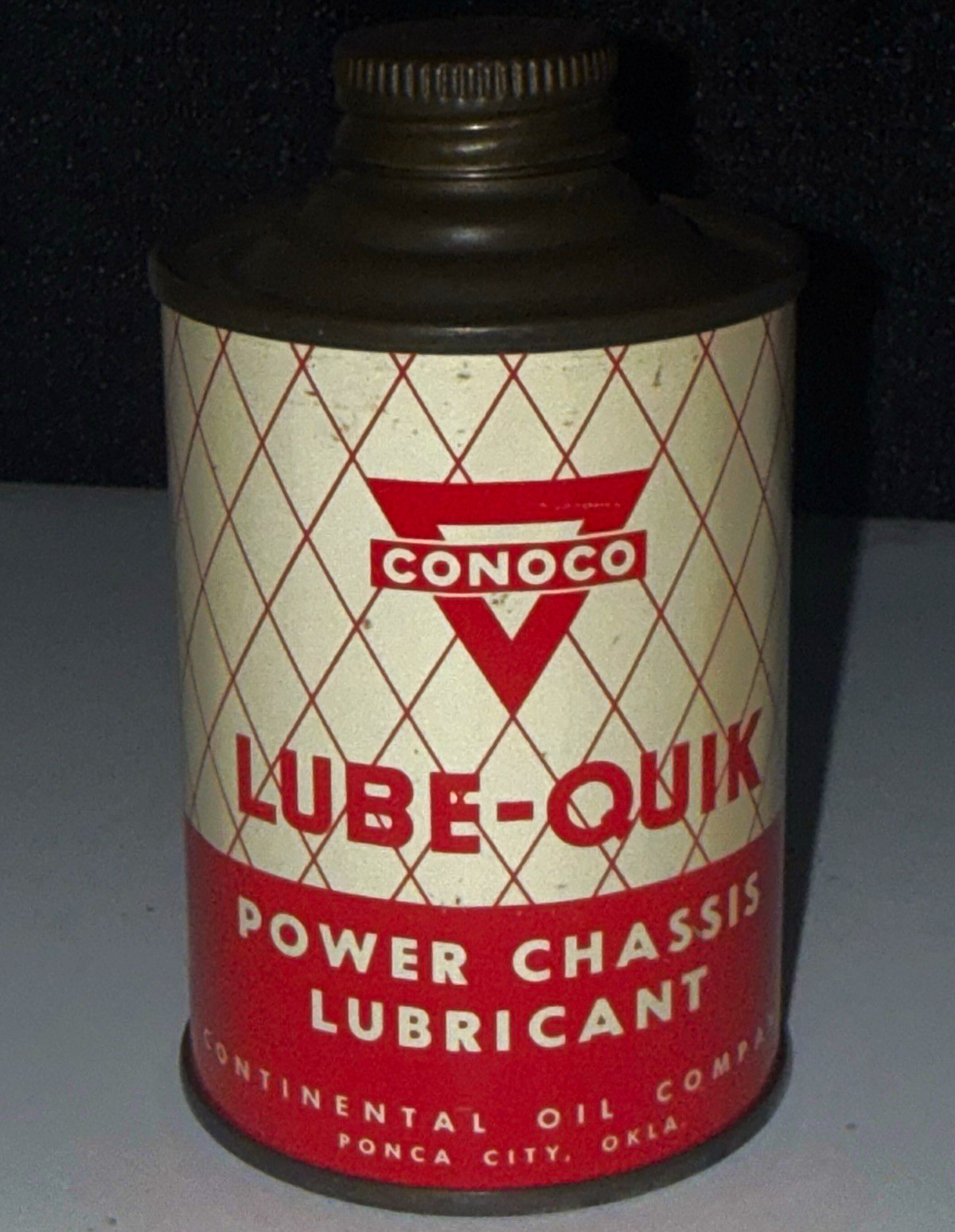 NICE VTG Conoco Lube-Quik Power Chassis Lubricant 7 oz Can Gas & Oil cone top NICE VTG Conoco Lube-Quik Power Chassis Lubricant 7 oz Can Gas & Oil cone top