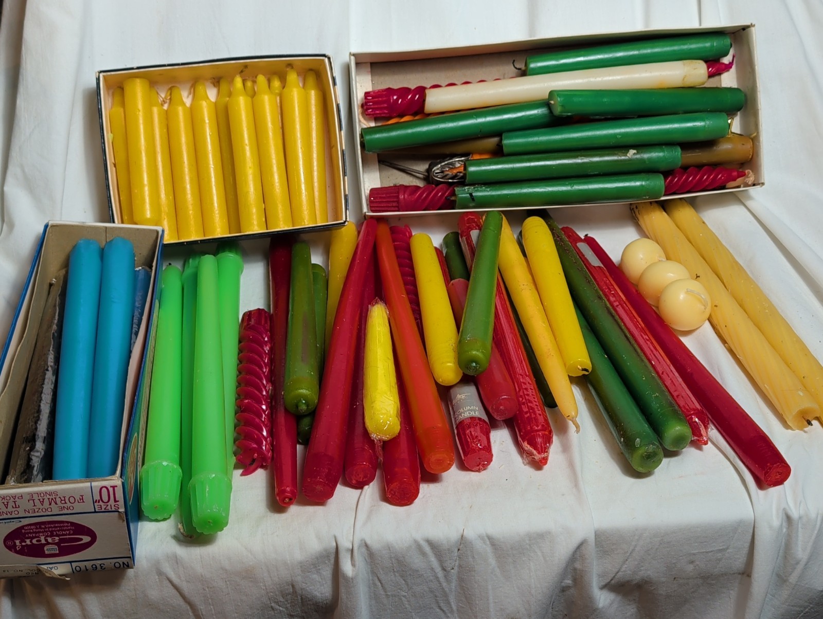 Holiday Wax Tapered Candles Striped Seasonal Green Red Yellow Blue 5 Holiday Wax Tapered Candles Striped Seasonal Green Red Yellow Blue 5