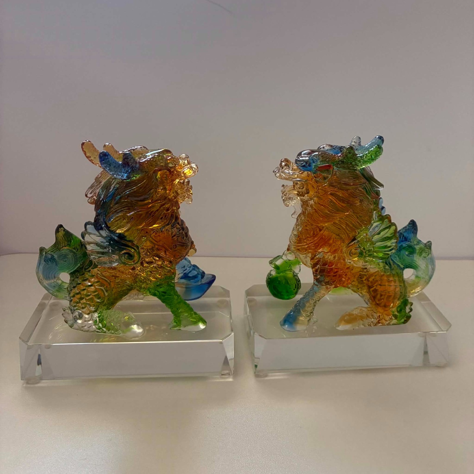 Liuli Crystal Glass Kirin Pair Ornament – Feng Shui Home Decor 5