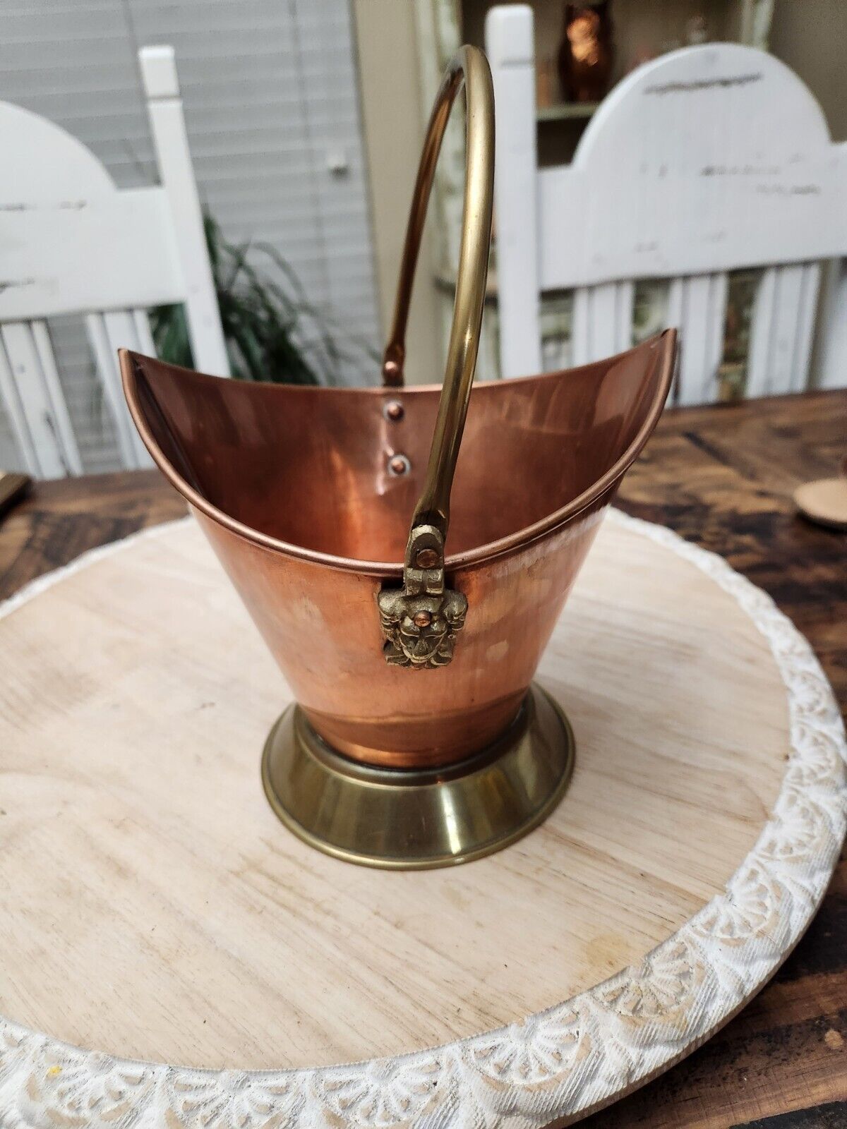 Copper Planter Scuttle Pot With Brass Lion  Handles