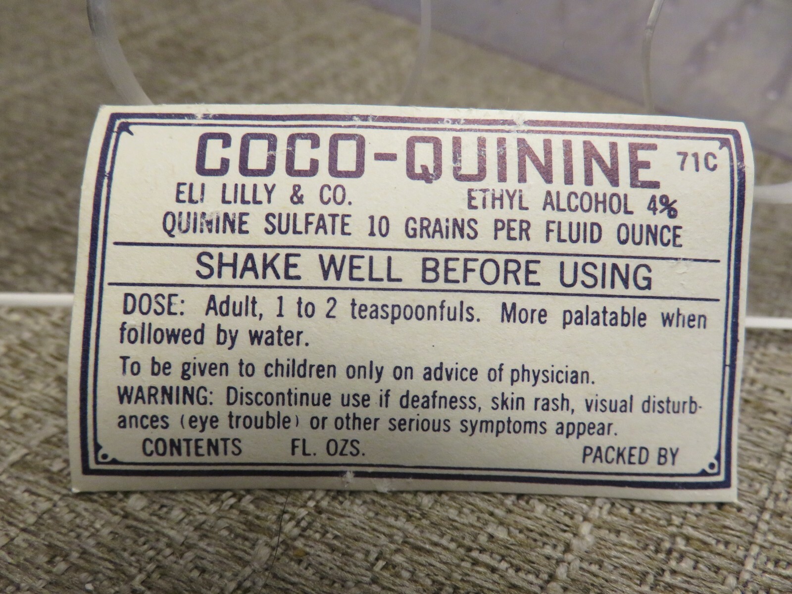 Vintage Eli Lilly COCO-QUININE Drug Store/Pharmacy Label (Unused) Vintage Eli Lilly COCO-QUININE Drug Store/Pharmacy Label (Unused)