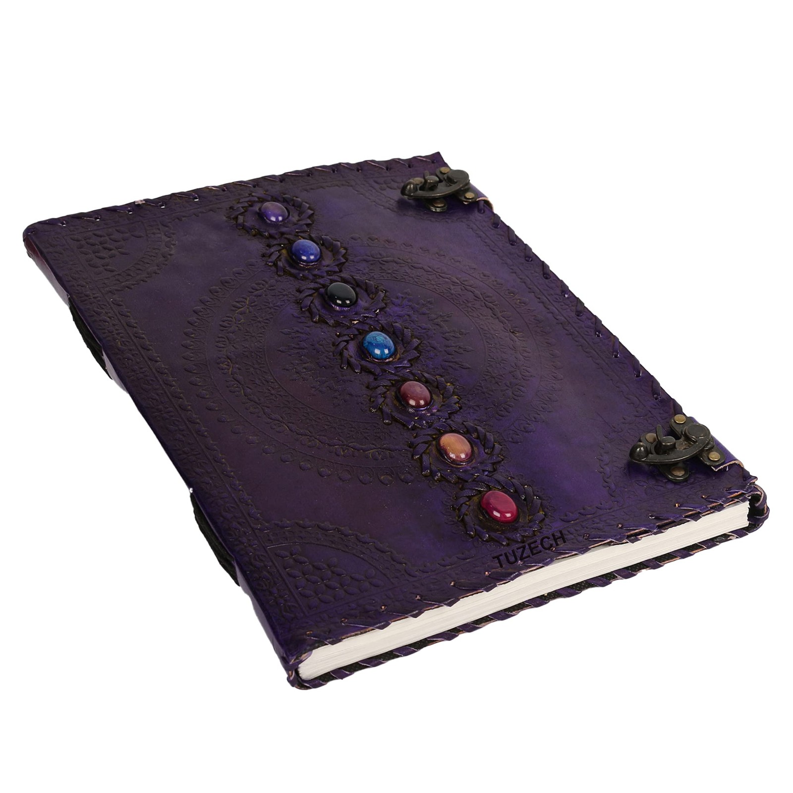 TUZECH Chakra Leather Journal Book of Shadows Purple 18