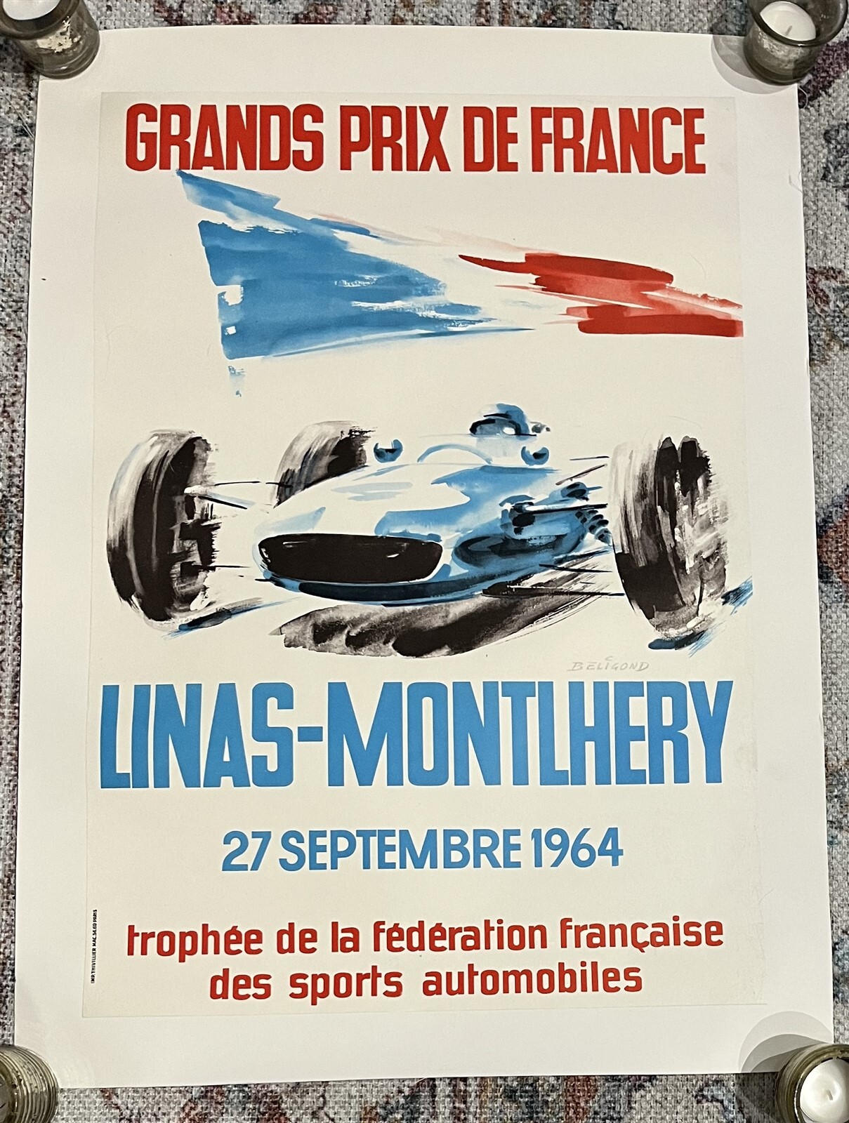 Poster 1964 Grand Prix de France Linas Montlhery 27 Sep. race FFFSA original Poster 1964 Grand Prix de France Linas Montlhery 27 Sep. race FFFSA original