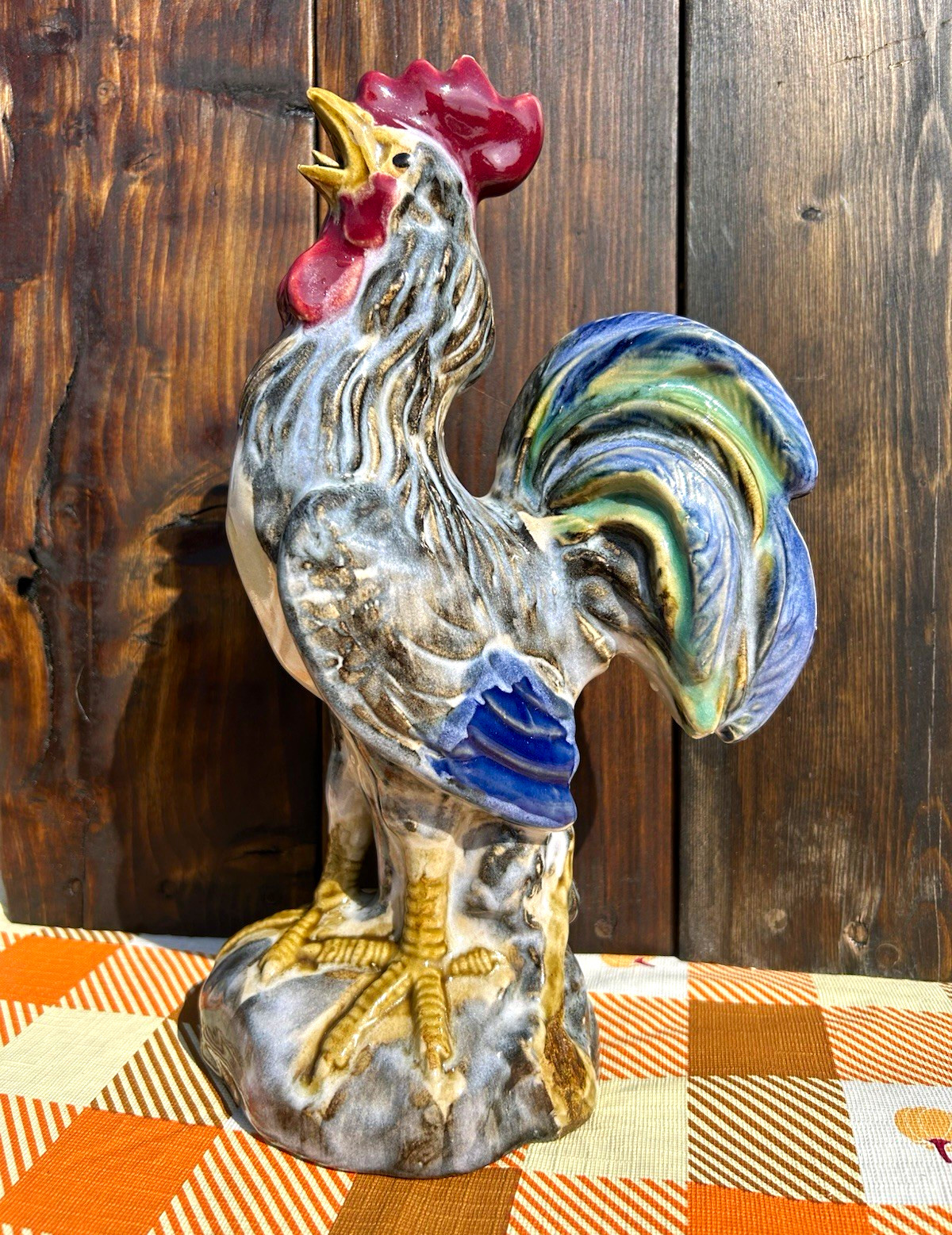 Vintage Mid Century Italian Majolica Style Ceramic Rooster Figurine - 12 inches Vintage Mid Century Italian Majolica Style Ceramic Rooster Figurine - 12 inches