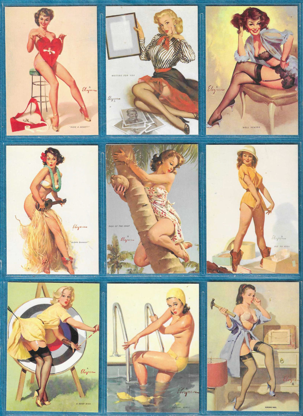 Sample Set of 10 Gil Elvgren Pin-Ups Mint 1995 Trading Cards #'s 31 to 40 Sexy