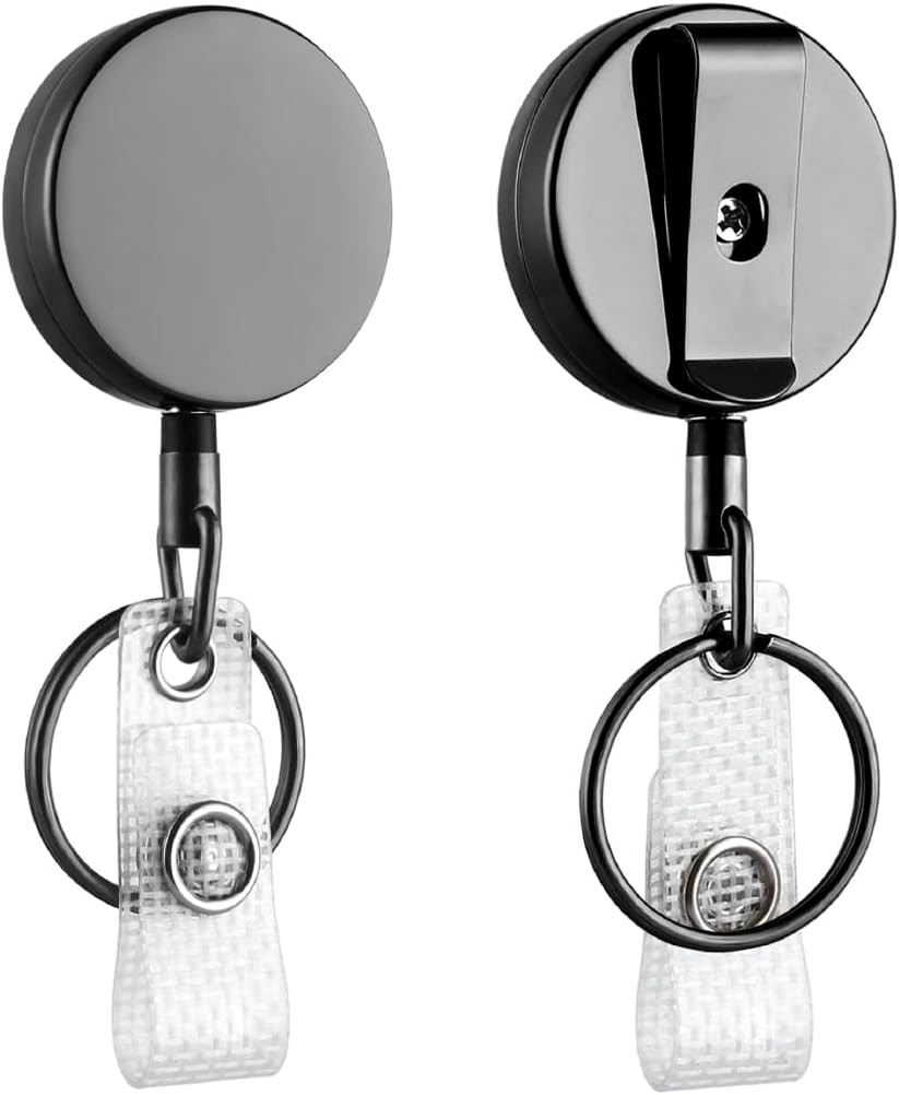 2Pcs Retractable Heavy Duty Keychain Carabiner Reel Badge Holder Steel Wire Cord