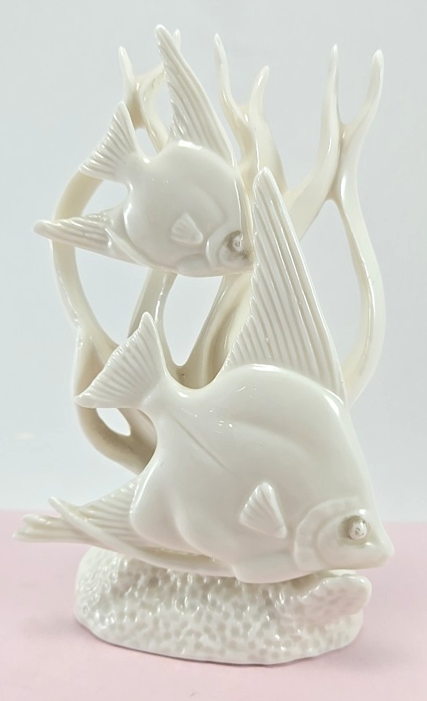 Lenwile Ardalt White Angelfish Figurine Vintage Mid-Century Ceramic Decor