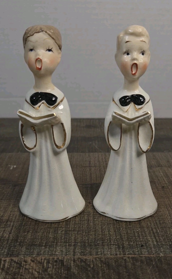 Vintage MCM Christmas Church Singing Choir Boys Ceramic Set Of 2 Japan SEE PHOTO