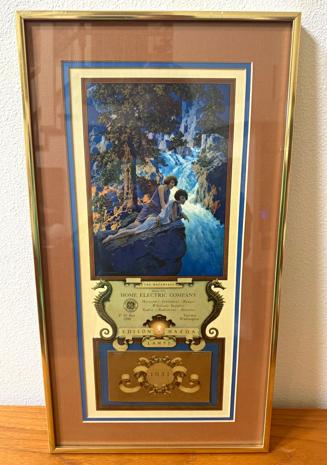 Edison Mazda “The Waterfall” 1931 Calendar Print Maxfield Parrish