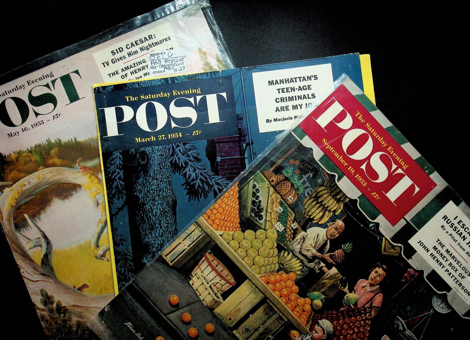 THREE Original 1953 Saturday Evening Post Store Advertising Cardboard Signs- A9 THREE Original 1953 Saturday Evening Post Store Advertising Cardboard Signs- A9