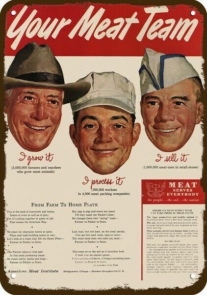 1949 AMERICAN MEAT INSTITUTE MEAT TEAM Vintage Look DECORATIVE METAL SIGN - BUTC 1949 AMERICAN MEAT INSTITUTE MEAT TEAM Vintage Look DECORATIVE METAL SIGN - BUTC