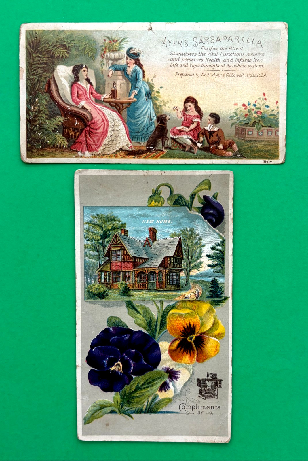 VINTAGE 2 ADVERTISING CARDS AYER\'S SARSAPARILLA & COMPLIMENTS OF VINTAGE 2 ADVERTISING CARDS AYER\'S SARSAPARILLA & COMPLIMENTS OF