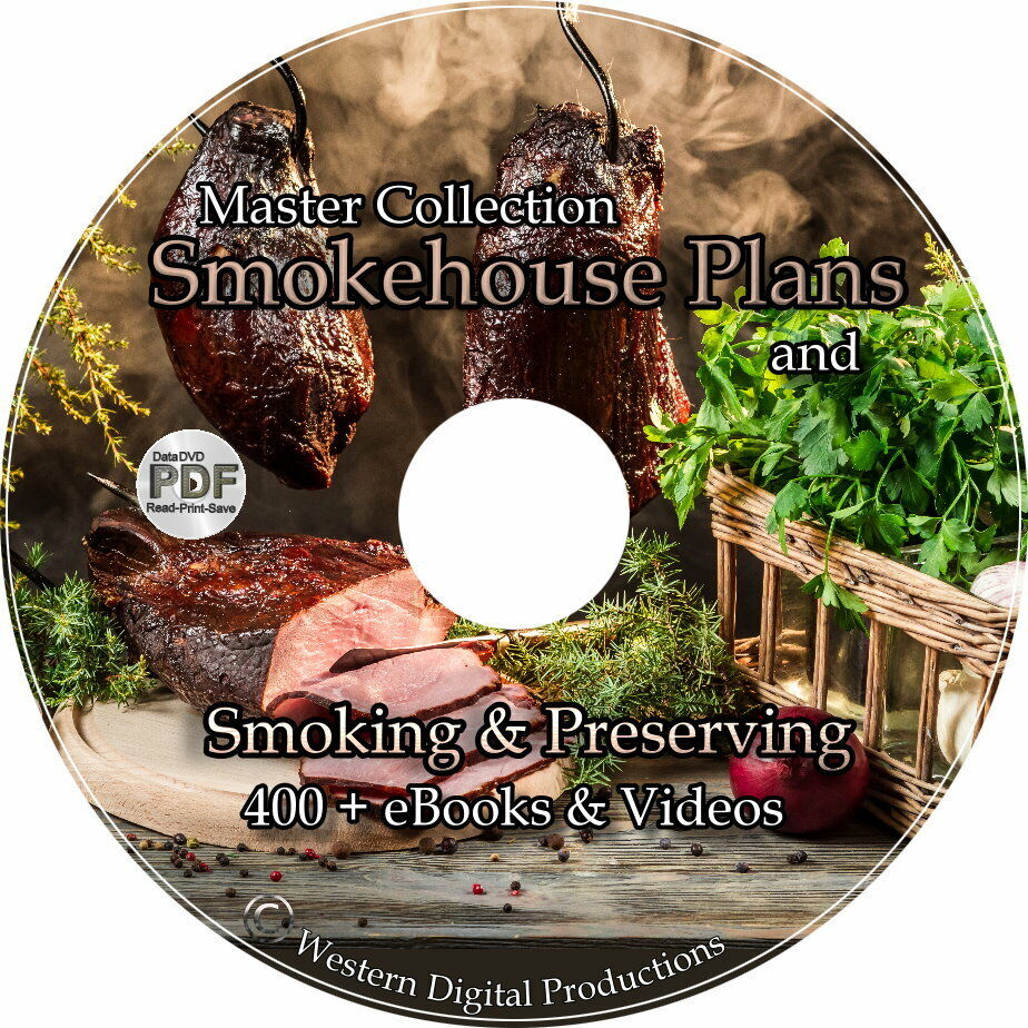 Smokehouse Meat 400 Books DVD Meat Fish Smoking Preserve Drum Plans Charcuterie