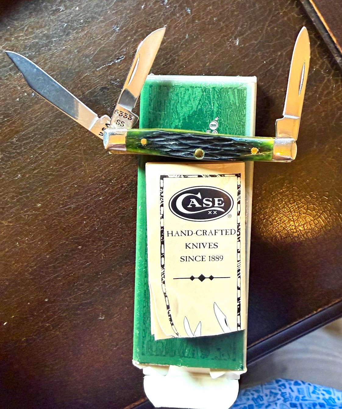 Vintage Case XX 6333 2000 Green Bone Stockman 3-Blade Stainless Pocketknife USA