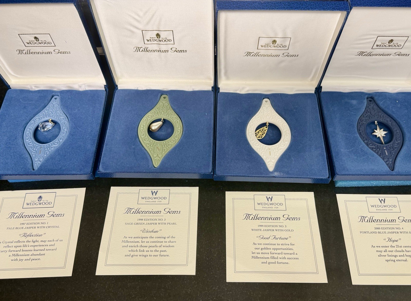 Wedgwood Millennium Gems Complete Set 4 Jasperware Ornaments 1997-2000 Boxed