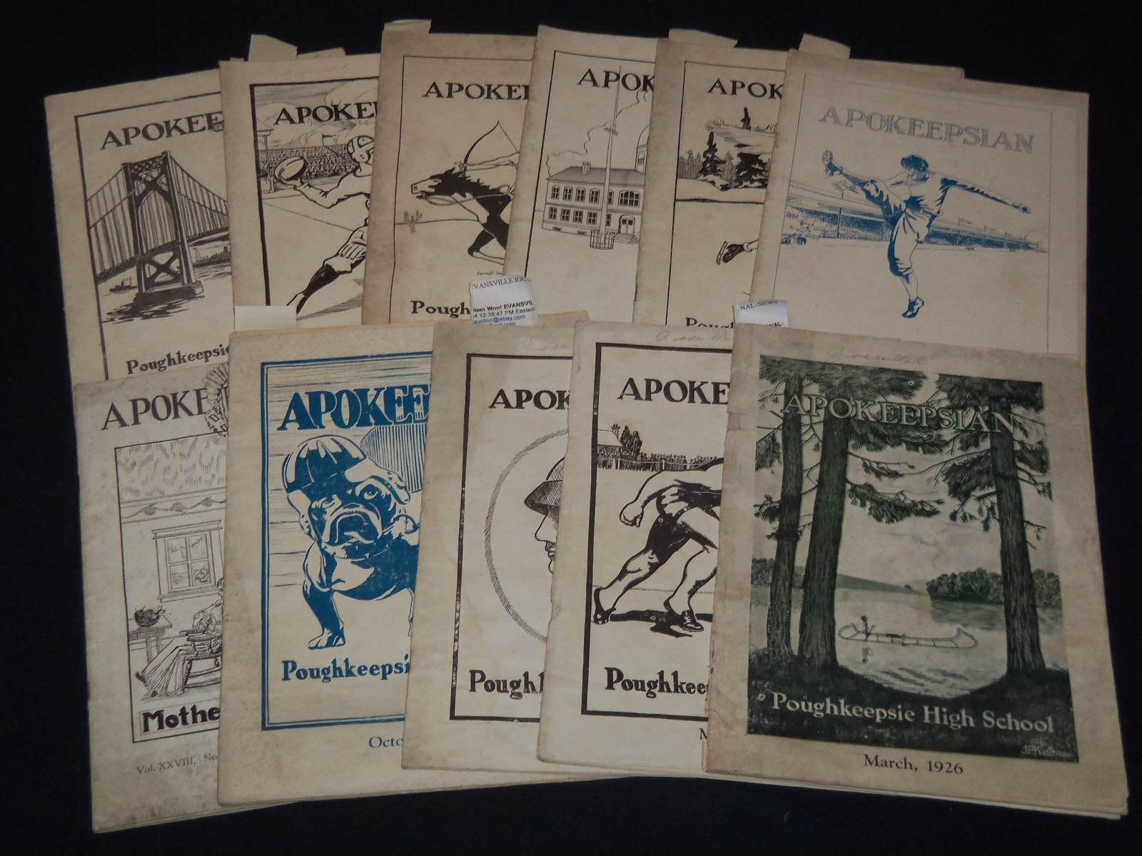 1924-1928 APOKEEPSIAN POUGHKEEPSIE HIGH SCHOOL MAGAZINES LOT OF 11 - O 1789