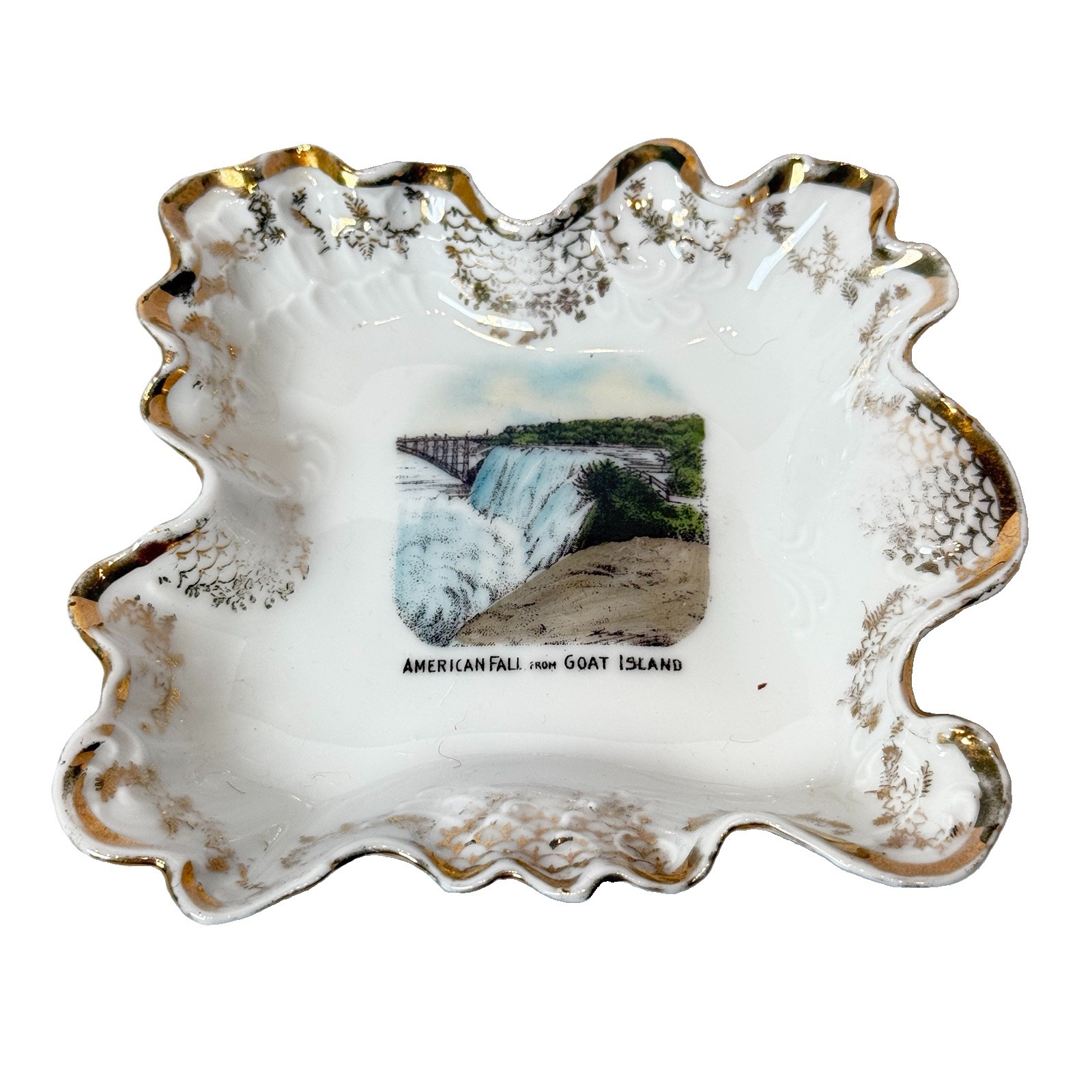 AMERICAN FALLS - GOAT ISLAND NY NEW YORK Souvenir Porcelain Trinket DISH AMERICAN FALLS - GOAT ISLAND NY NEW YORK Souvenir Porcelain Trinket DISH