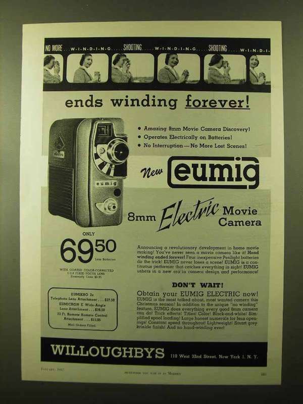 1957 Eumig Electric Movie Camera Ad - Ends Winding