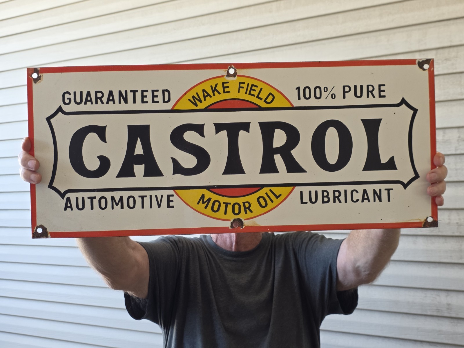 VINTAGE  CASTROL WAKE FIELD MOTOR OIL PORCELAIN SIGN  24\