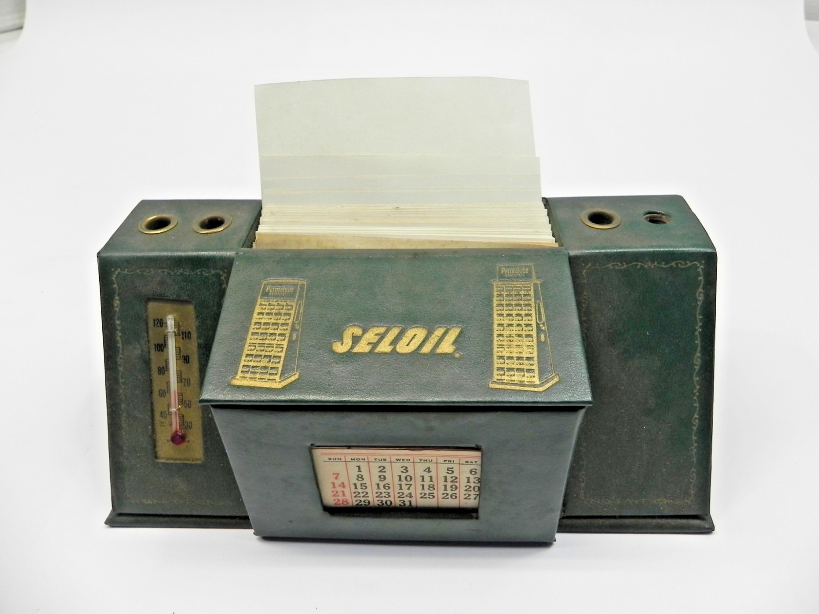 1940'S SELOIL DESK CALENDER GIVE AWAY THERMOMETER NOS GAS OIL STATION DISPLAY 1940'S SELOIL DESK CALENDER GIVE AWAY THERMOMETER NOS GAS OIL STATION DISPLAY